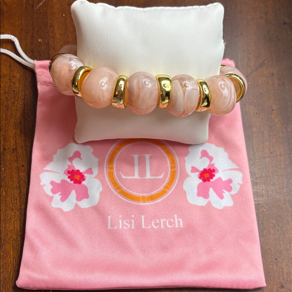 Lisi Lerch Gold & Blush Pink Callie Beaded Stretch Bracelet With Bag - New